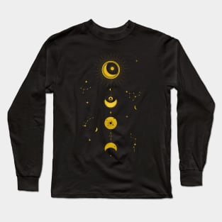 Crescent - Moon and Constellations Sacred Geometry (Gold Edition) Long Sleeve T-Shirt